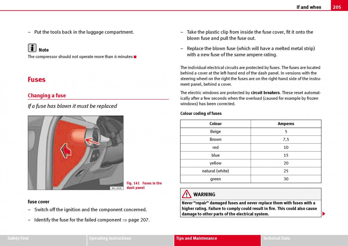 Seat Ibiza III 3 owners manual / page 207