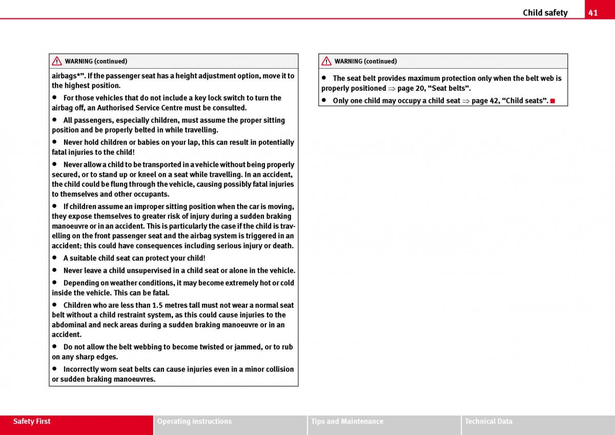 Seat Ibiza III 3 owners manual / page 43