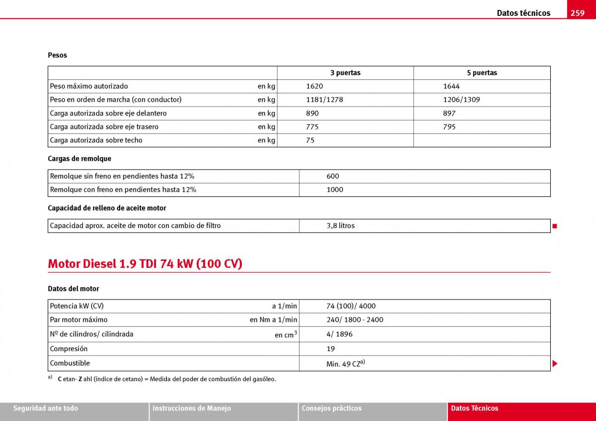 Seat Ibiza III 3 manual del propietario / page 261