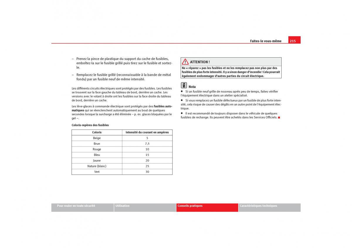 Seat Ibiza III 3 manuel du proprietaire / page 217