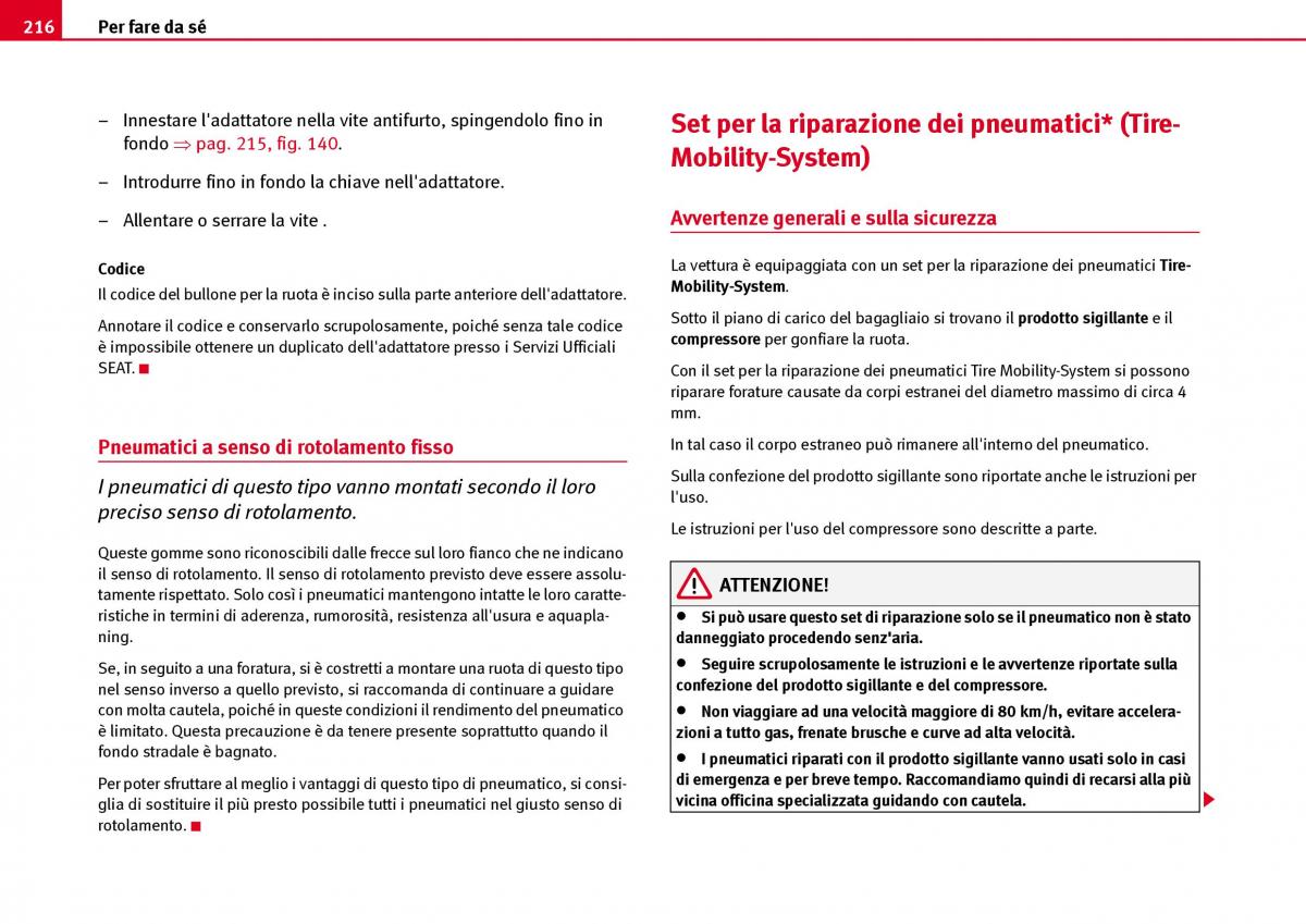 Seat Ibiza III 3 manuale del proprietario / page 218