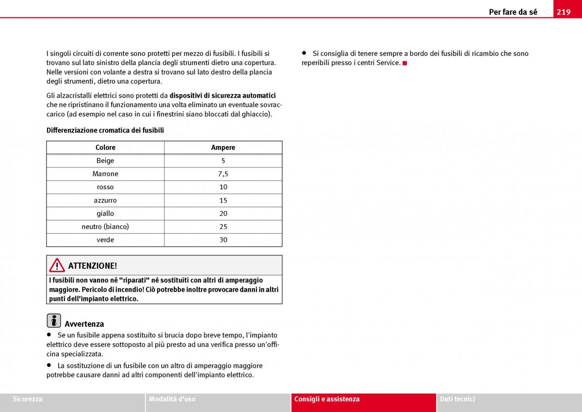 Seat Ibiza III 3 manuale del proprietario / page 221