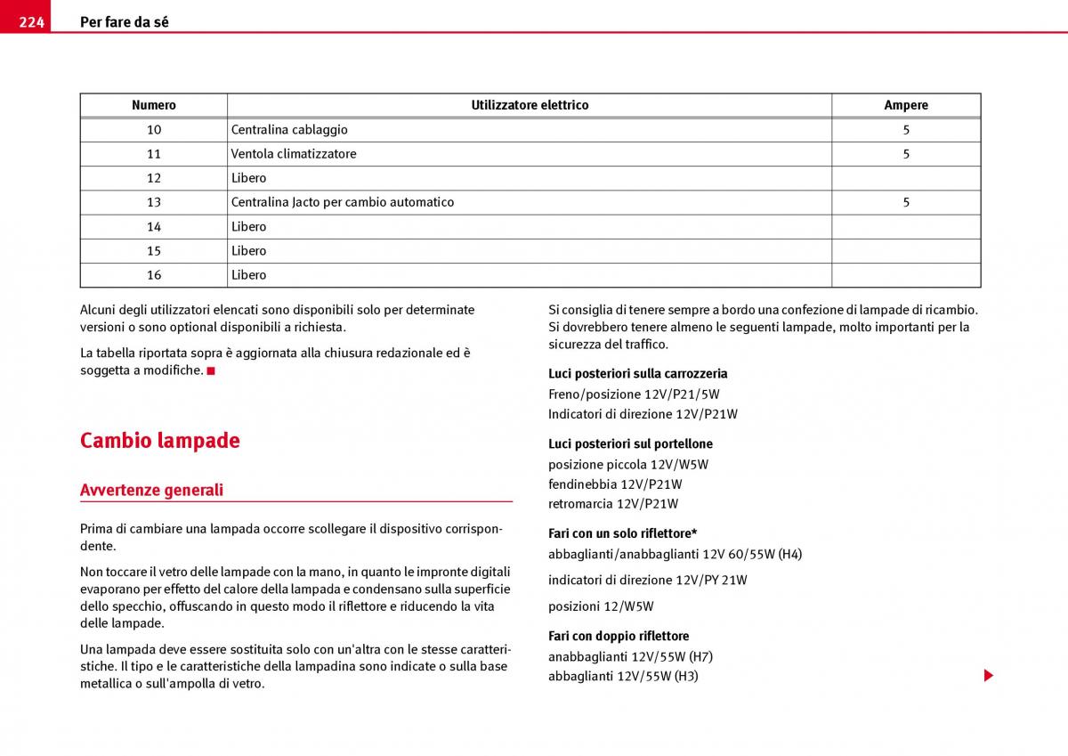 Seat Ibiza III 3 manuale del proprietario / page 226