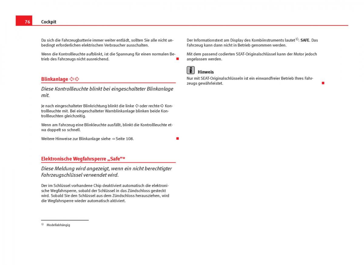 Seat Ibiza IV 4 Handbuch / page 78