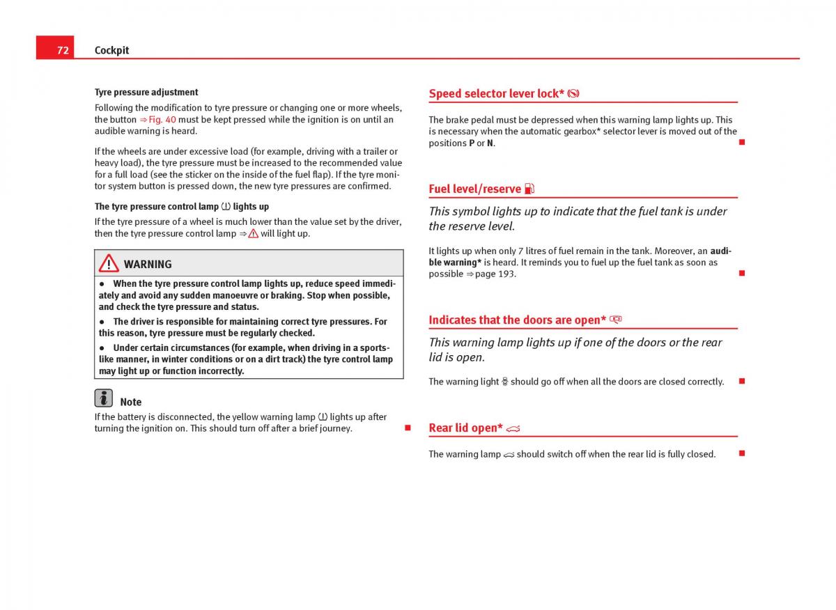 Seat Ibiza IV 4 owners manual / page 74