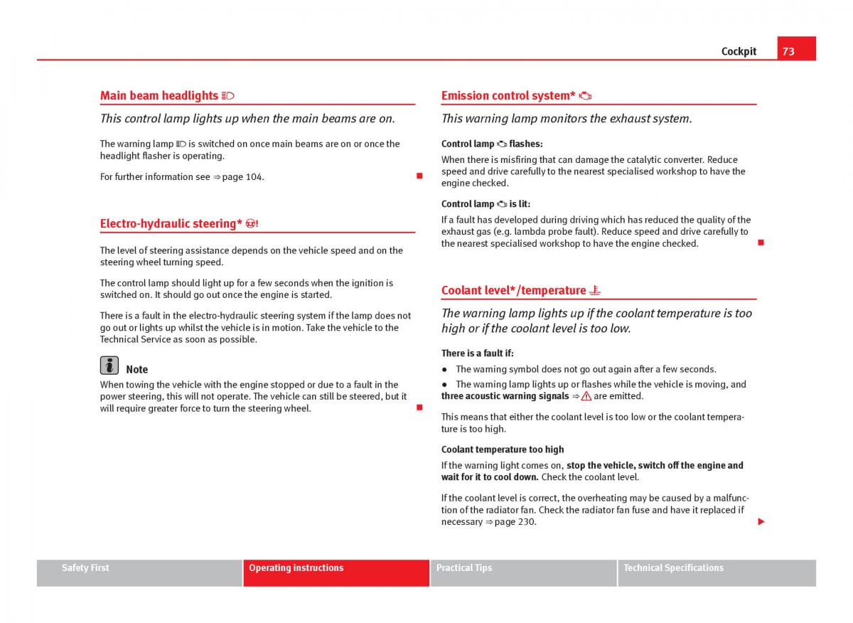 Seat Ibiza IV 4 owners manual / page 75