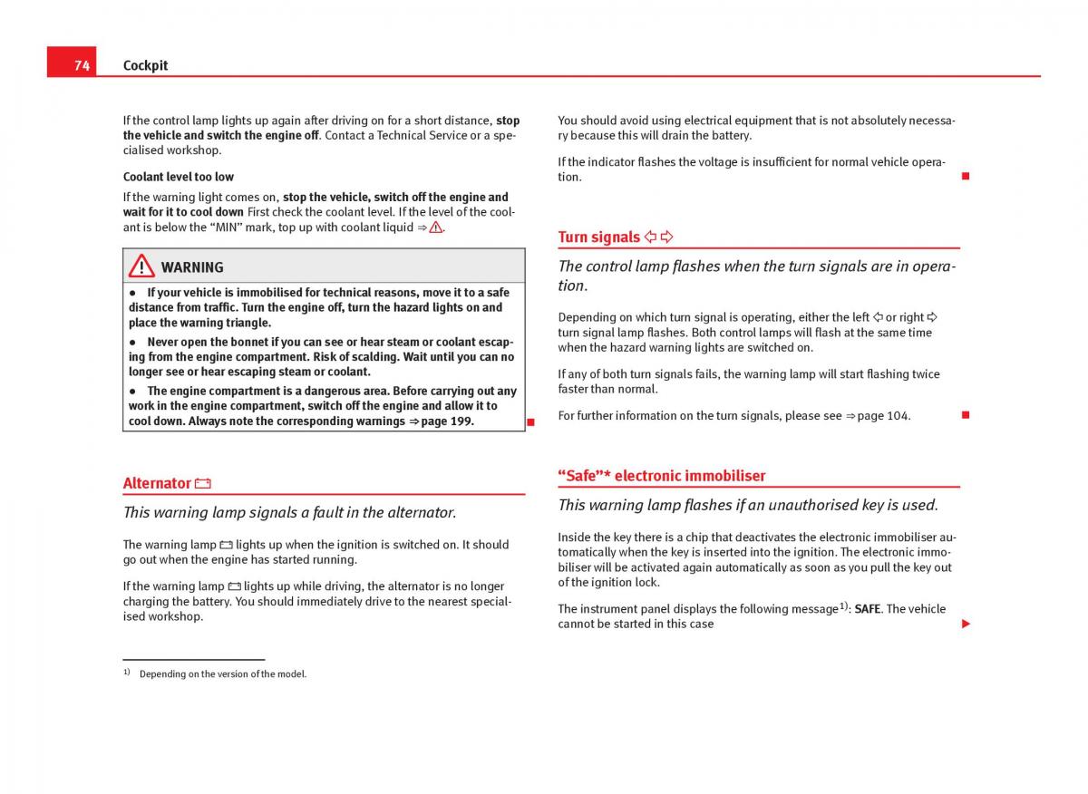 Seat Ibiza IV 4 owners manual / page 76