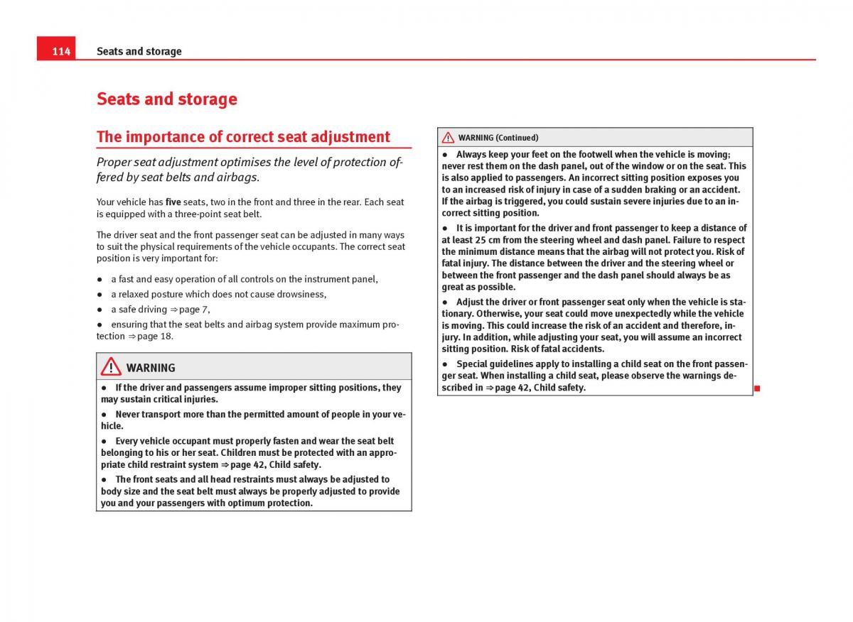 Seat Ibiza IV 4 owners manual / page 116