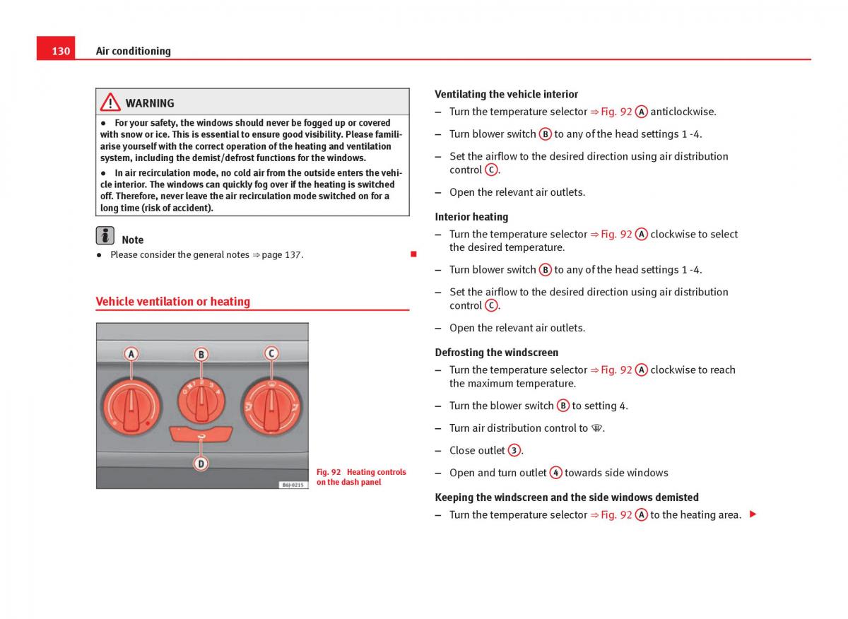 Seat Ibiza IV 4 owners manual / page 132