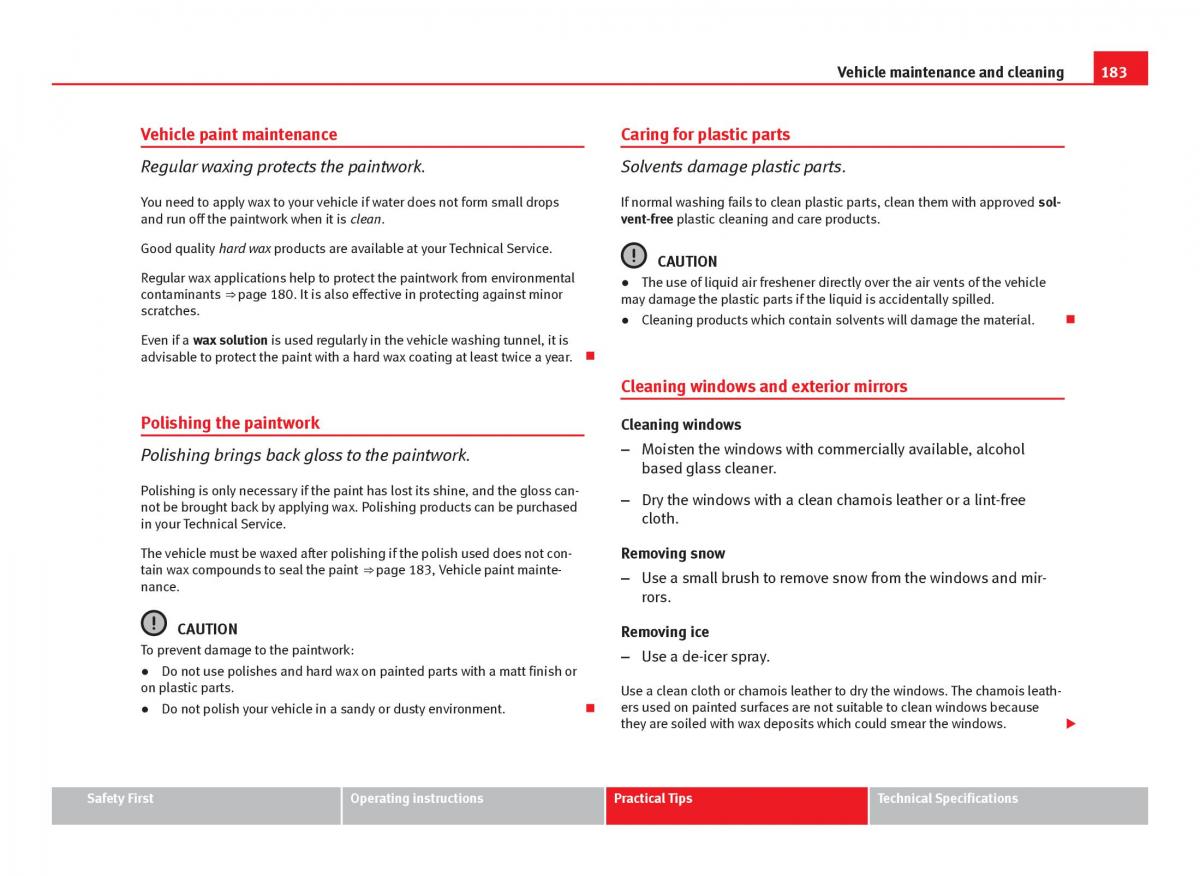 Seat Ibiza IV 4 owners manual / page 185