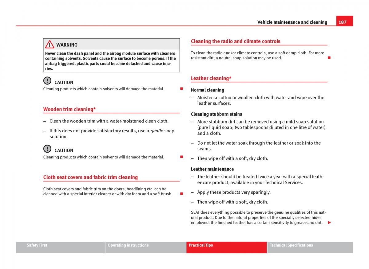 Seat Ibiza IV 4 owners manual / page 189