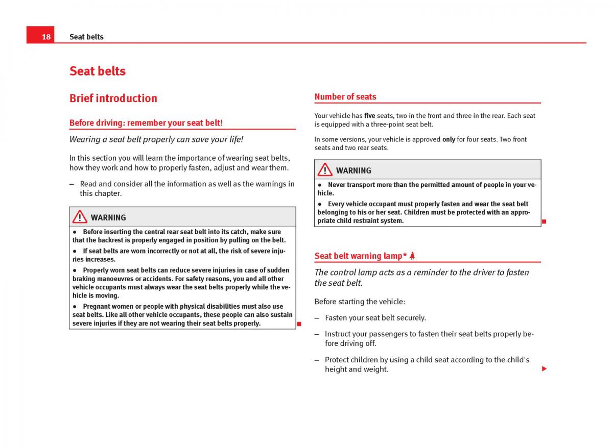 Seat Ibiza IV 4 owners manual / page 20