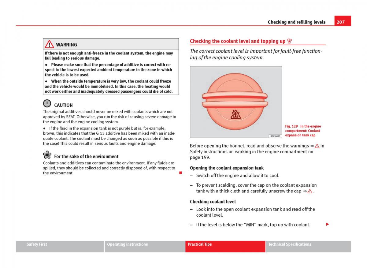 Seat Ibiza IV 4 owners manual / page 209