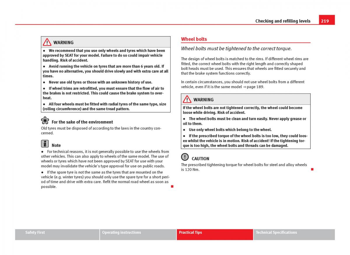 Seat Ibiza IV 4 owners manual / page 221