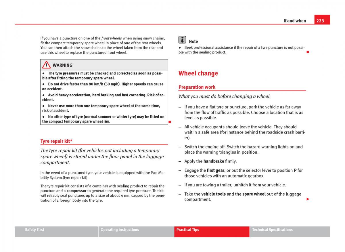 Seat Ibiza IV 4 owners manual / page 225