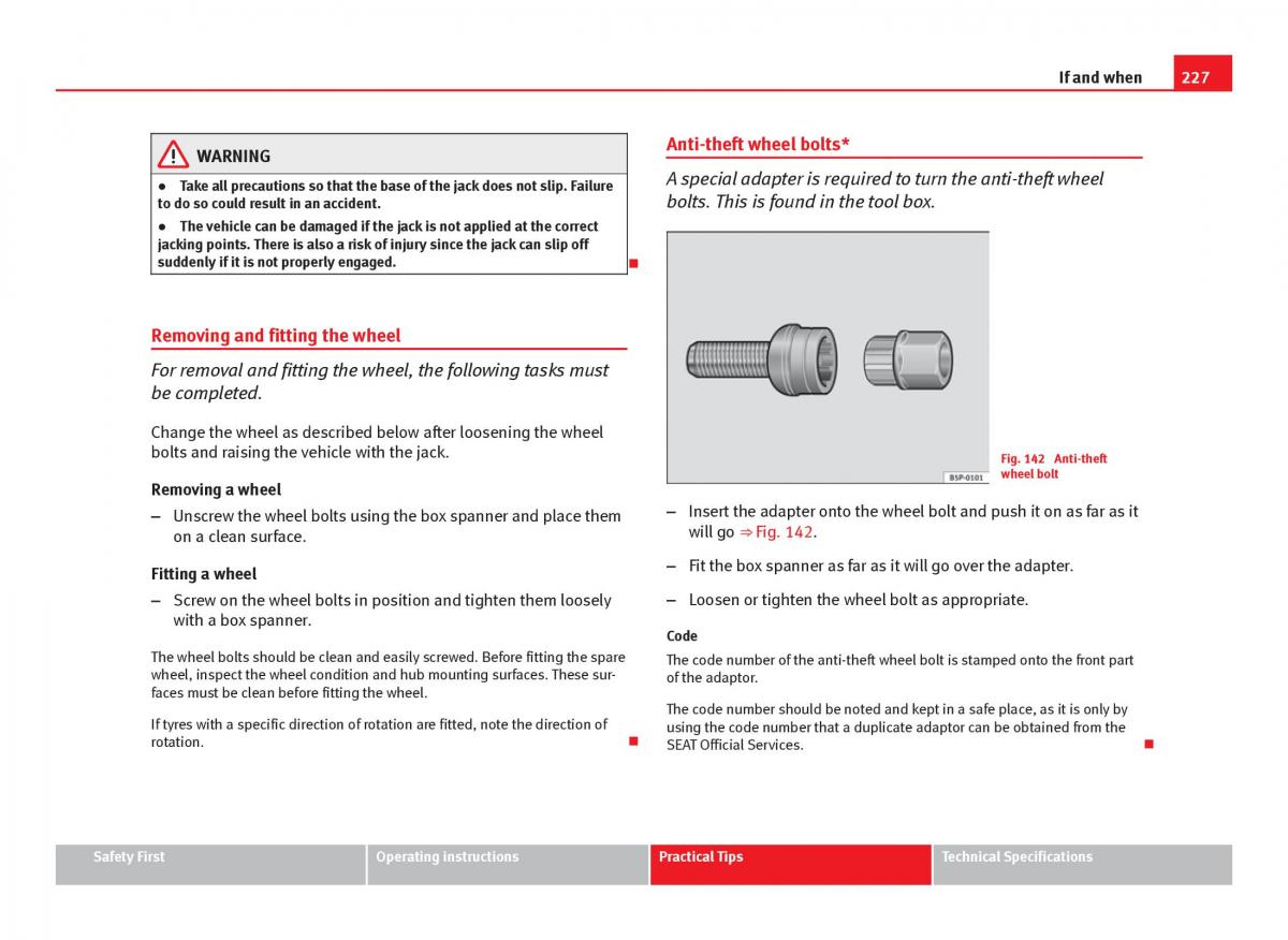 Seat Ibiza IV 4 owners manual / page 229