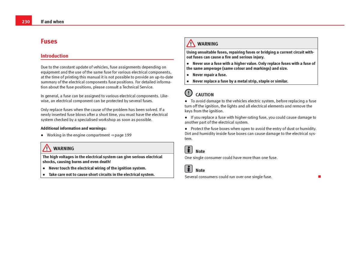 Seat Ibiza IV 4 owners manual / page 232