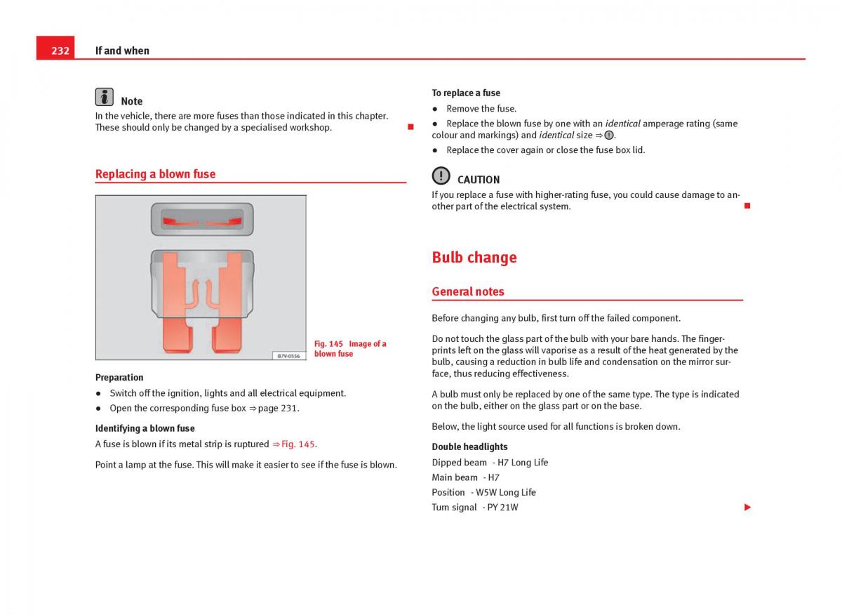 Seat Ibiza IV 4 owners manual / page 234