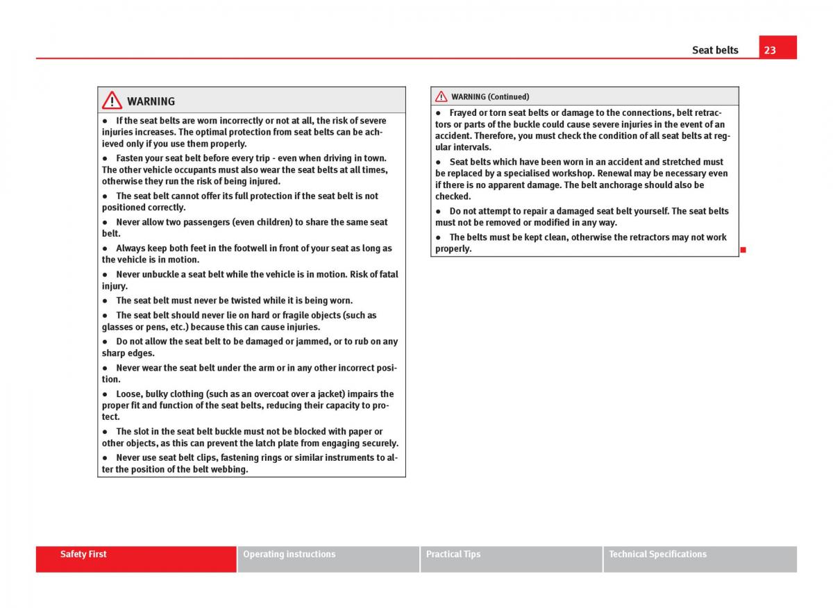 Seat Ibiza IV 4 owners manual / page 25