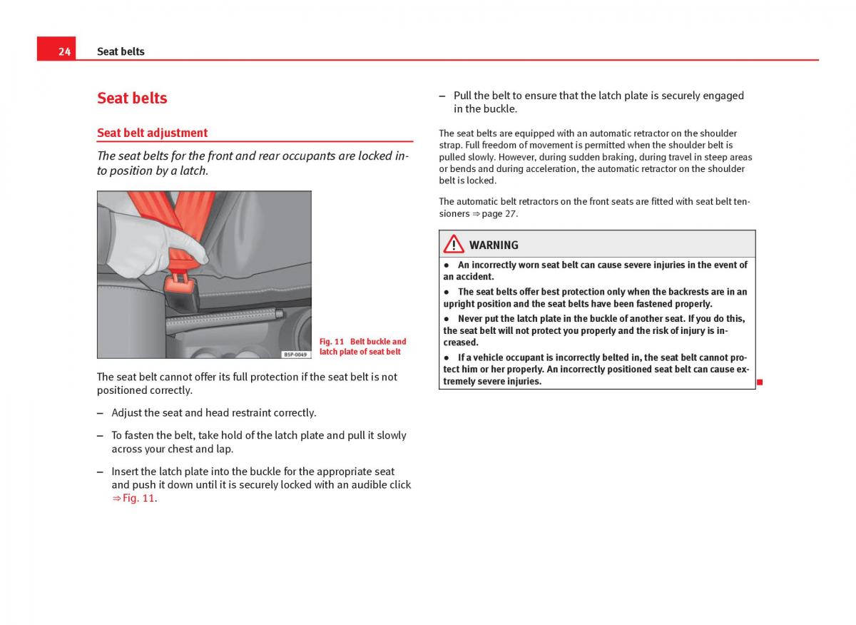 Seat Ibiza IV 4 owners manual / page 26