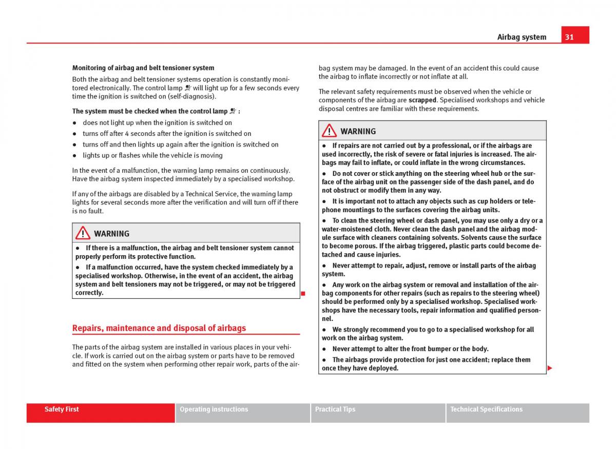 Seat Ibiza IV 4 owners manual / page 33