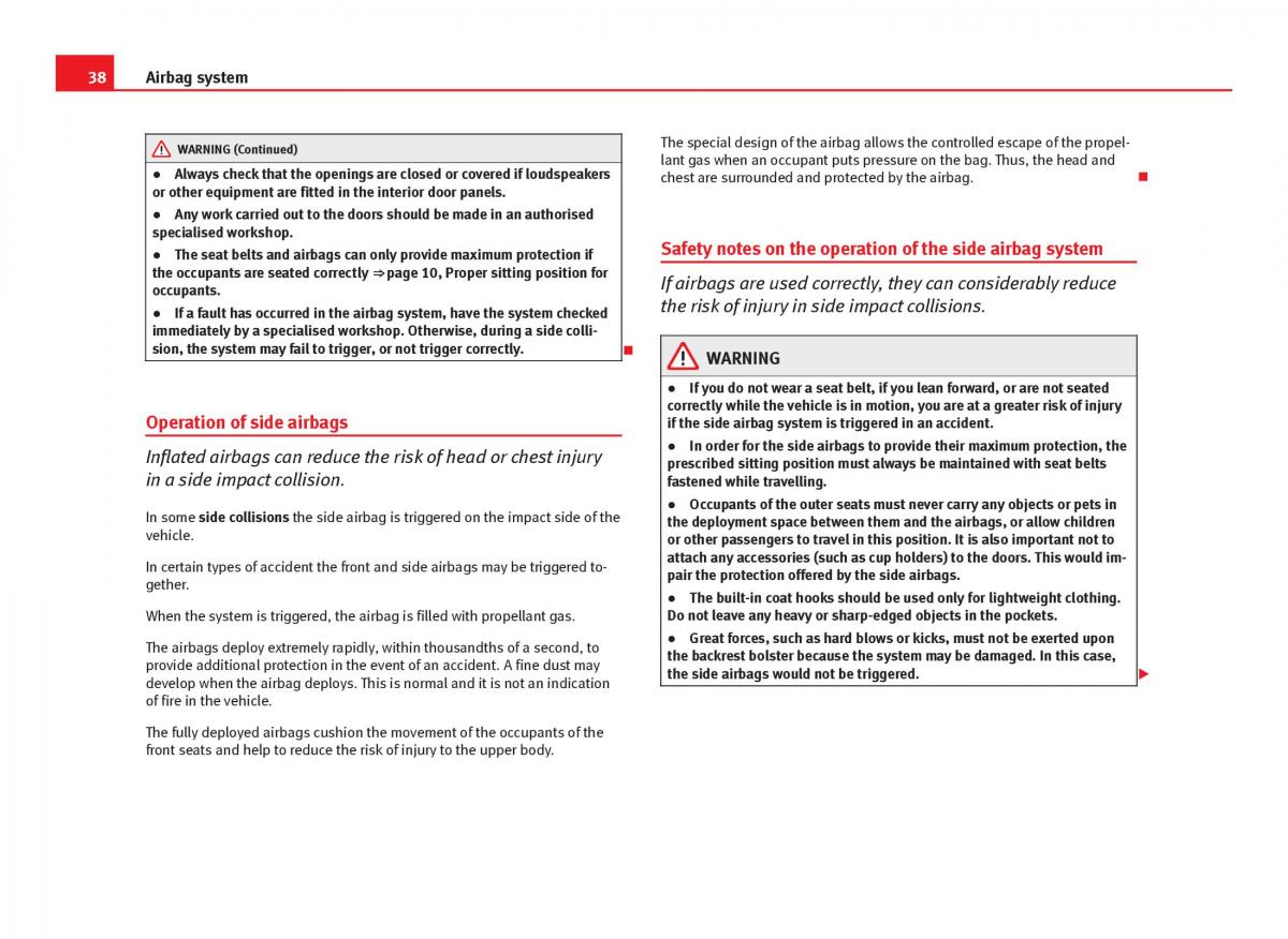 Seat Ibiza IV 4 owners manual / page 40