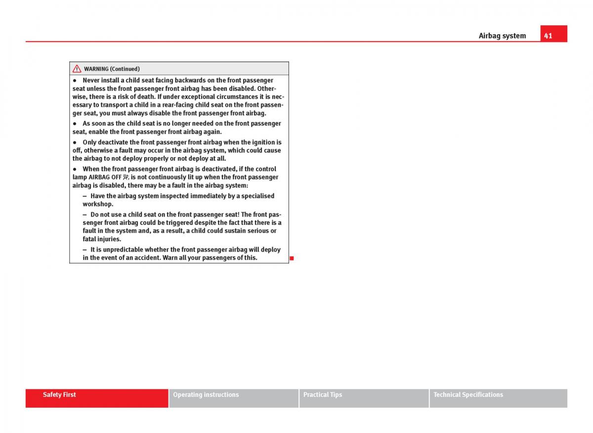 Seat Ibiza IV 4 owners manual / page 43