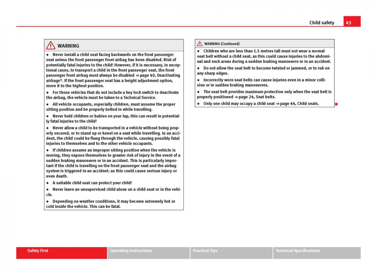 Seat Ibiza IV 4 owners manual / page 45