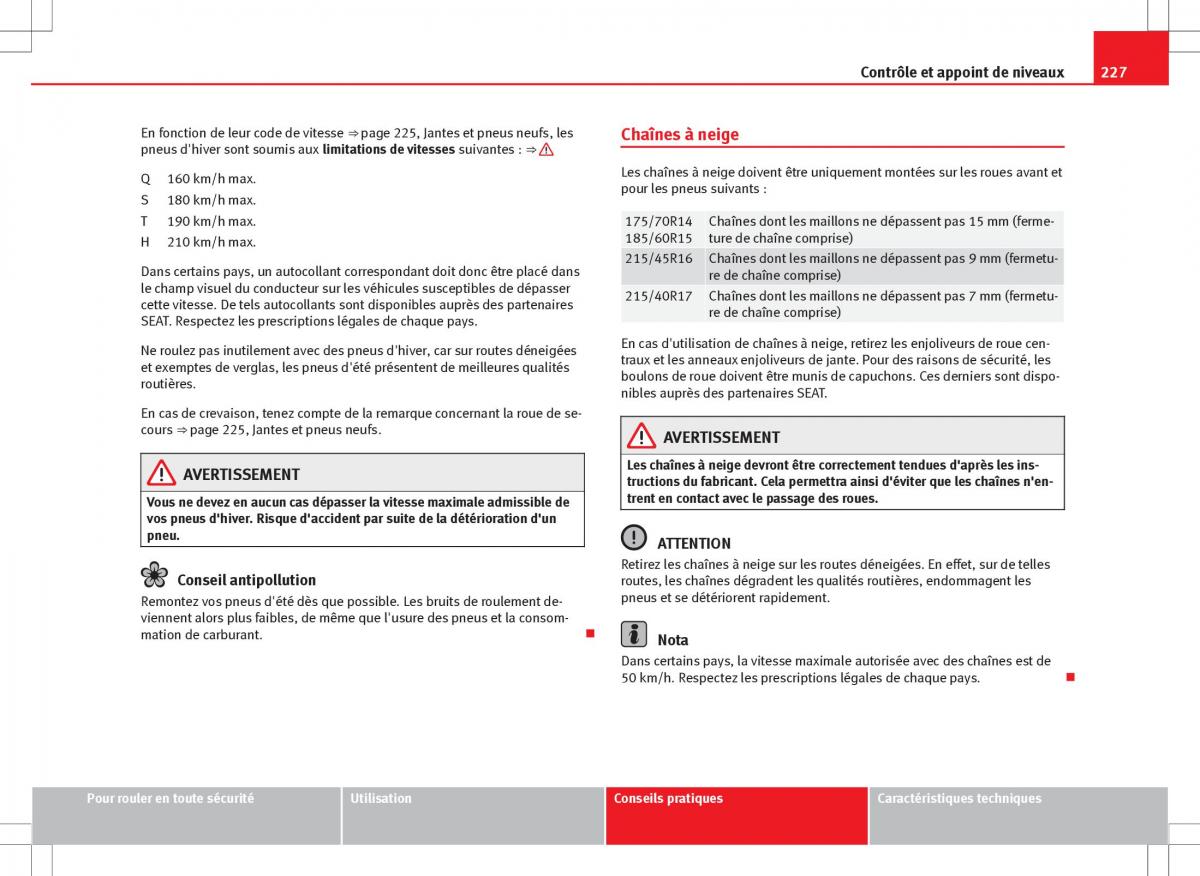 Seat Ibiza IV 4 manuel du proprietaire / page 229