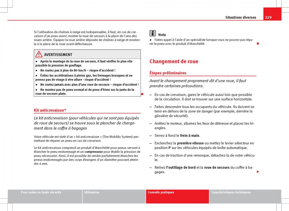 Seat Ibiza IV 4 manuel du proprietaire / page 231