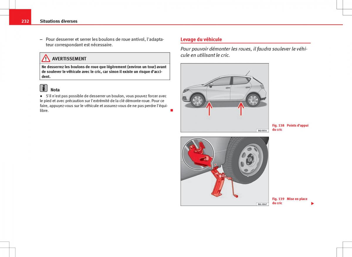 Seat Ibiza IV 4 manuel du proprietaire / page 234