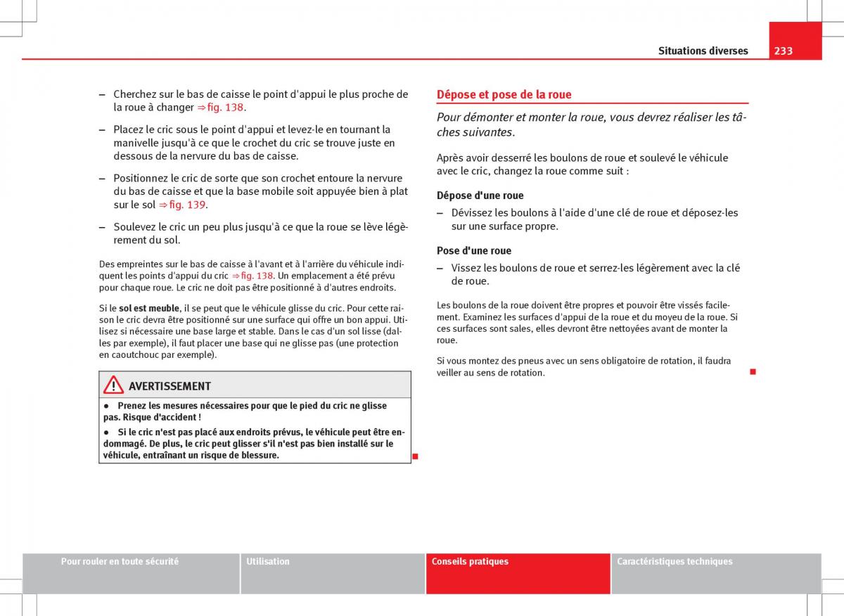 Seat Ibiza IV 4 manuel du proprietaire / page 235