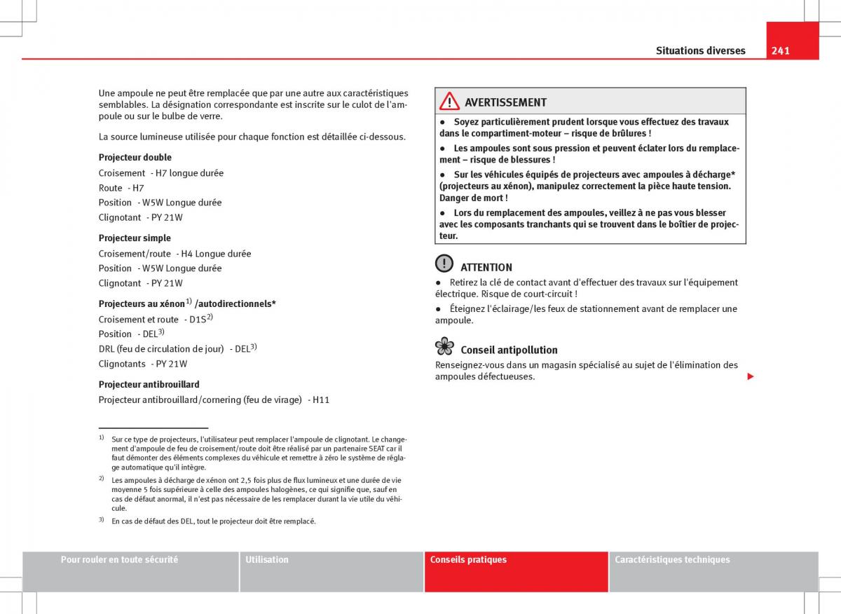 Seat Ibiza IV 4 manuel du proprietaire / page 243