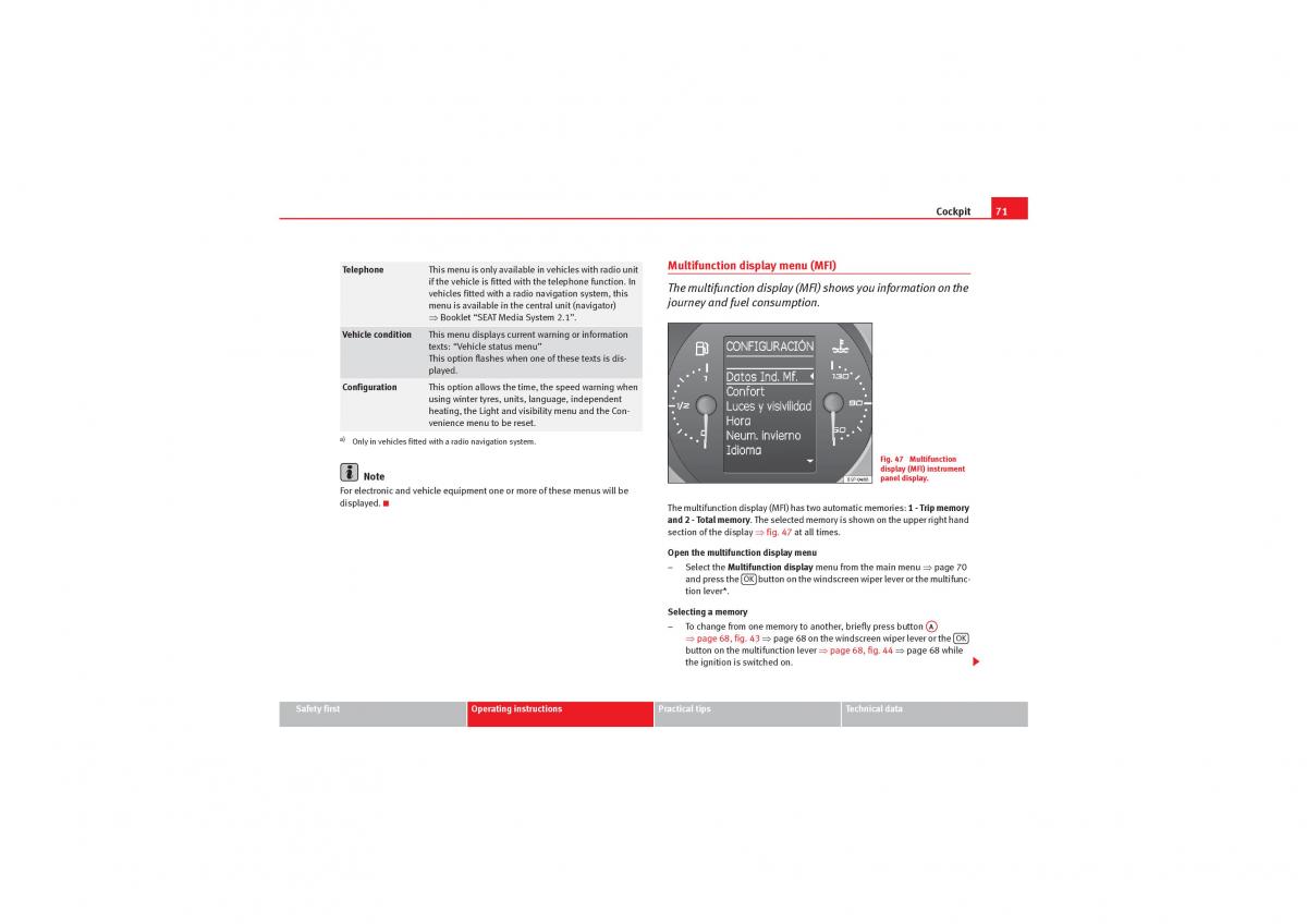 Seat Leon II 2 owners manual / page 73