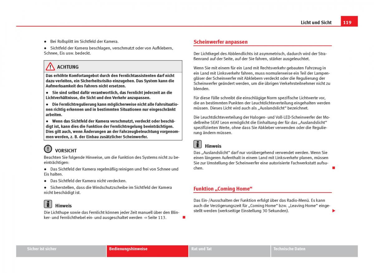 Seat Leon III 3 Handbuch / page 121