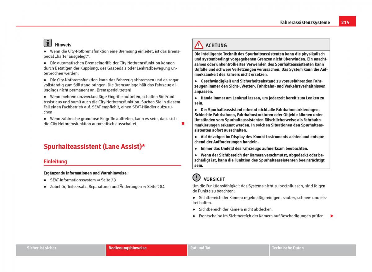 Seat Leon III 3 Handbuch / page 217