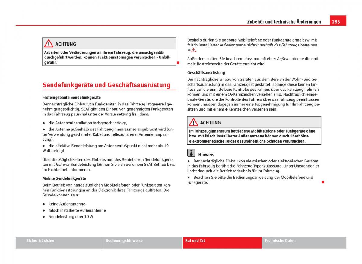 Seat Leon III 3 Handbuch / page 287