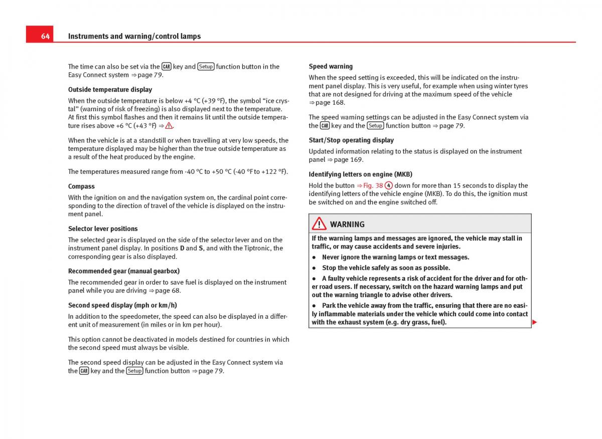 Seat Leon III 3 owners manual / page 66