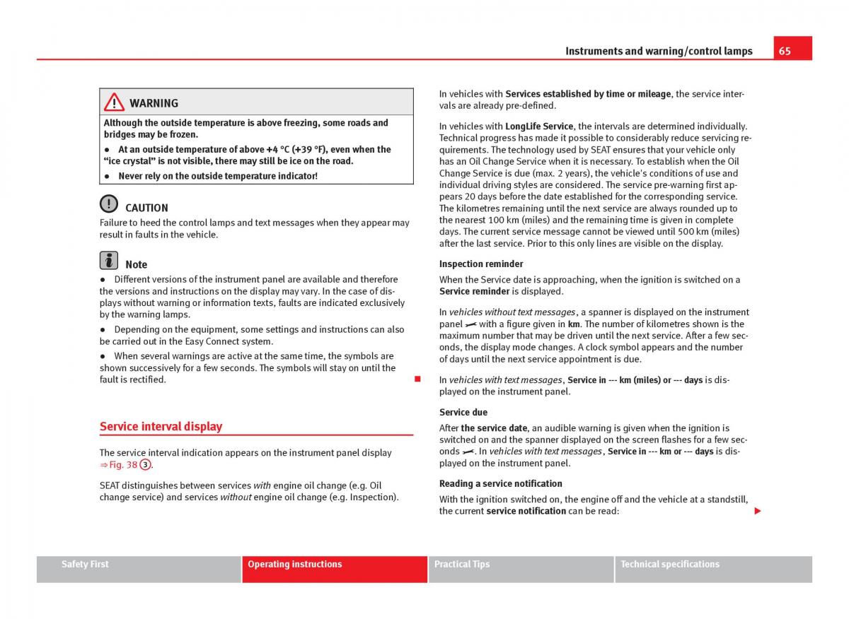 Seat Leon III 3 owners manual / page 67