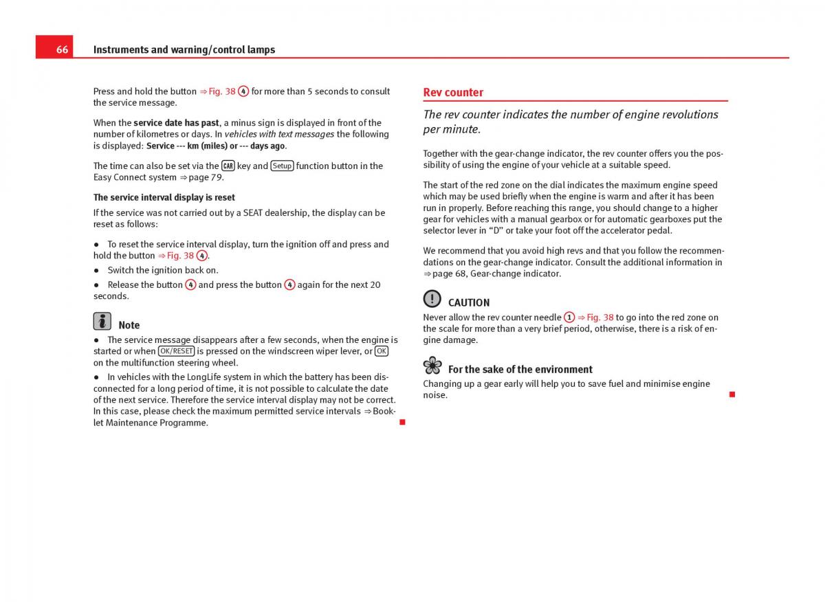 Seat Leon III 3 owners manual / page 68