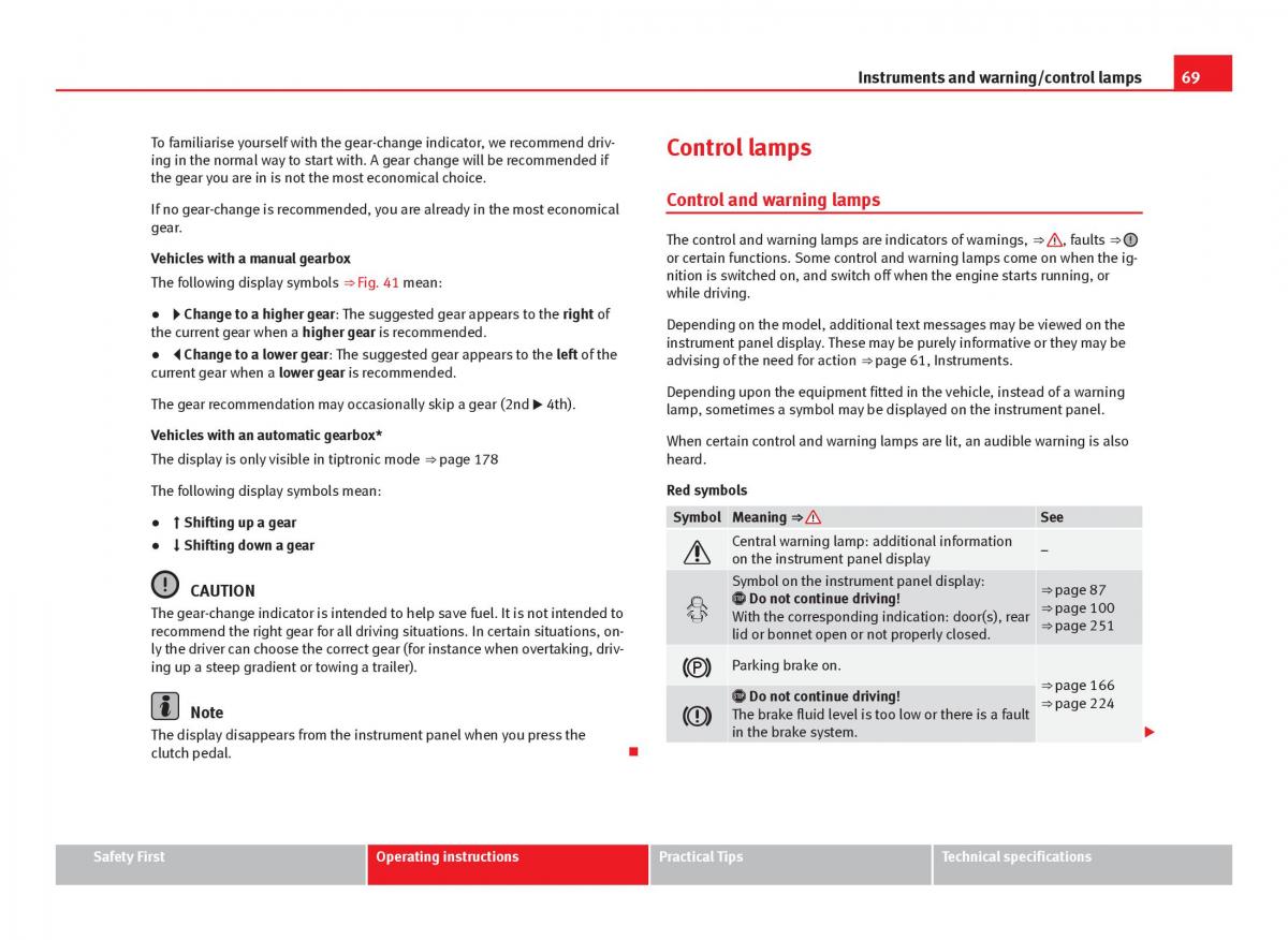 Seat Leon III 3 owners manual / page 71