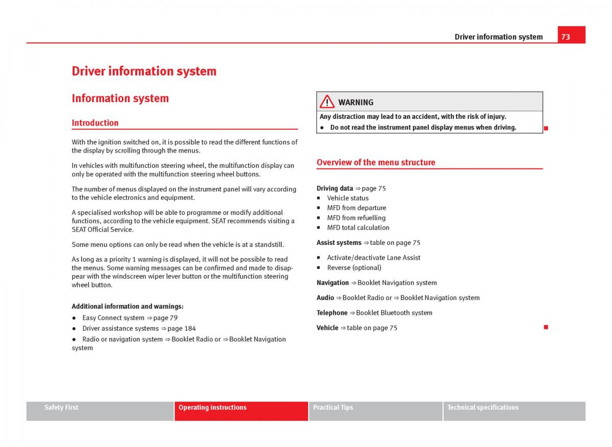 Seat Leon III 3 owners manual / page 75