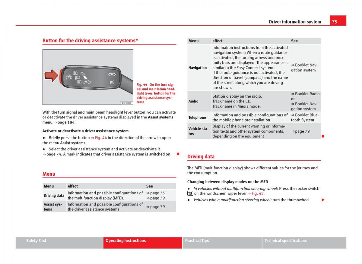 Seat Leon III 3 owners manual / page 77