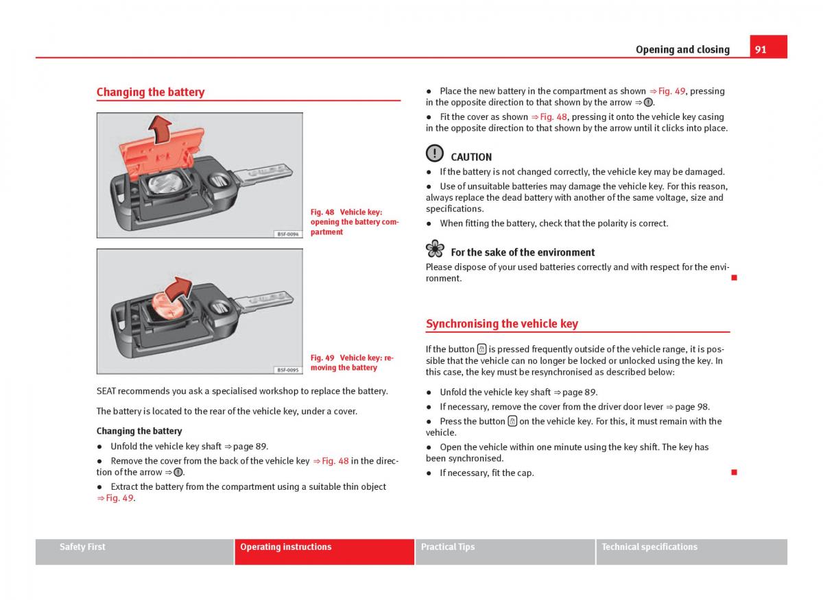 Seat Leon III 3 owners manual / page 93