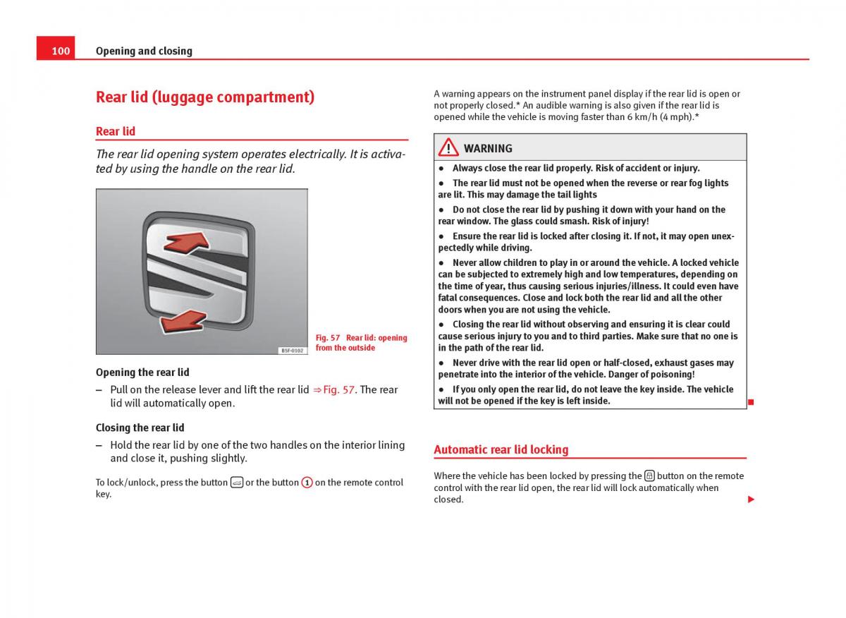 Seat Leon III 3 owners manual / page 102