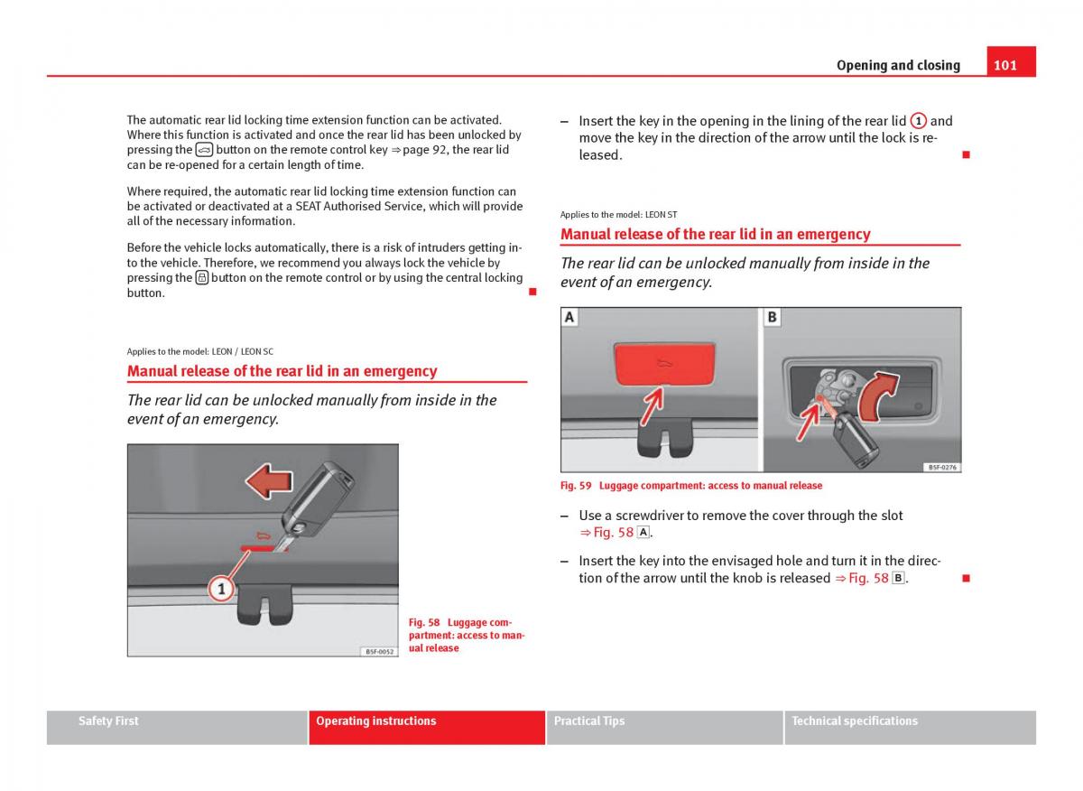 Seat Leon III 3 owners manual / page 103