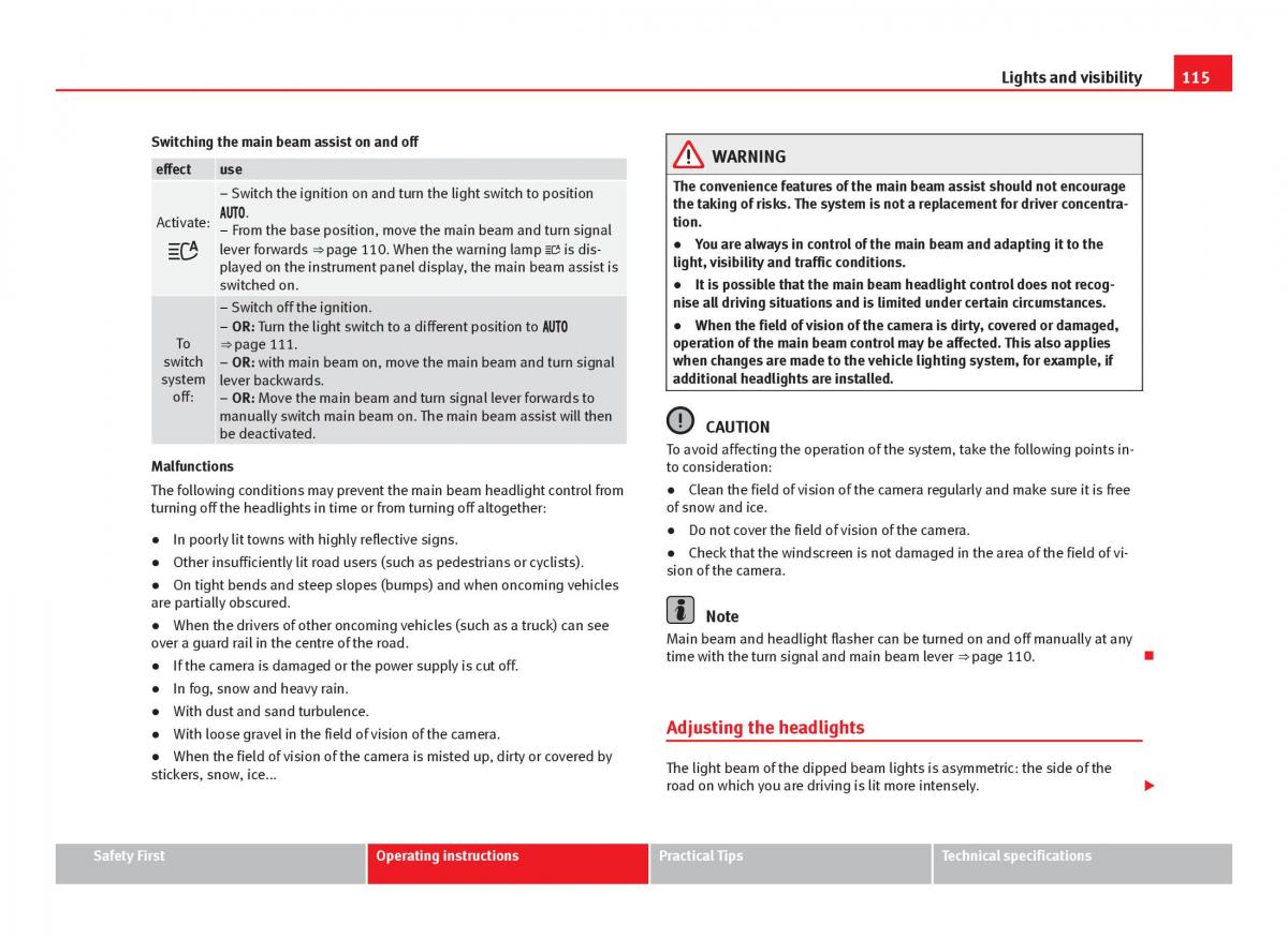 Seat Leon III 3 owners manual / page 117