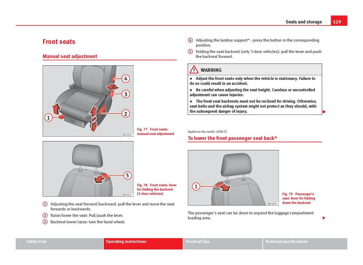 Seat Leon III 3 owners manual / page 131