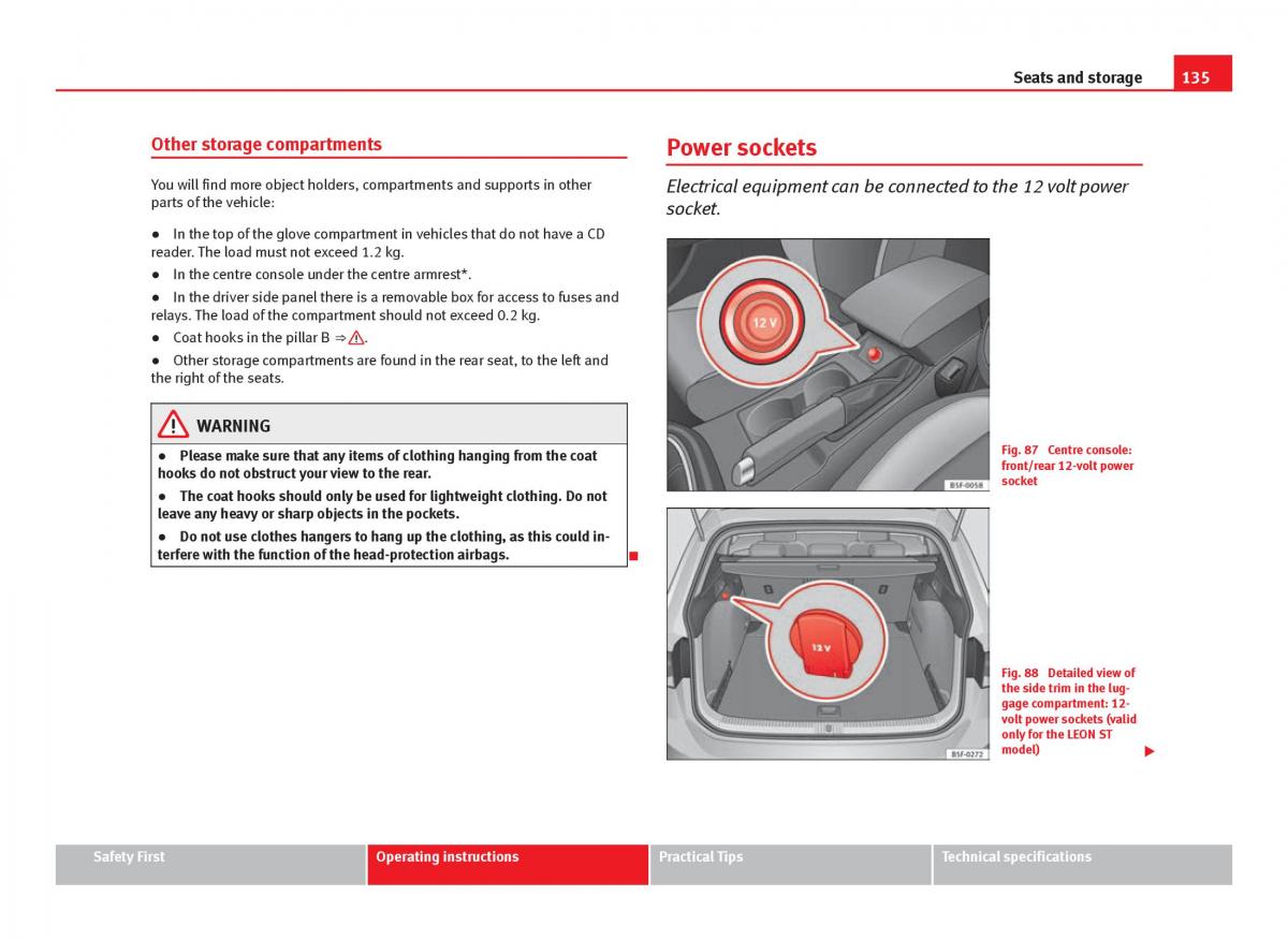 Seat Leon III 3 owners manual / page 137