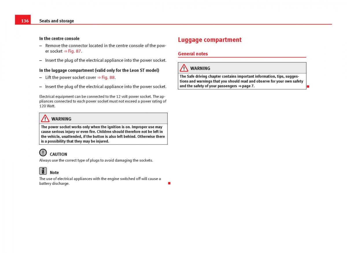 Seat Leon III 3 owners manual / page 138